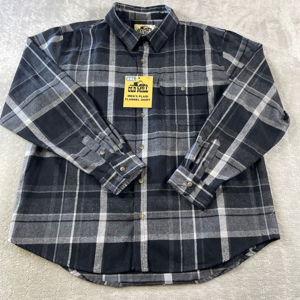 Old Mill Flannel Shirt Mens 2XL Black Buffalo Plaid Outdoor Casual Fall Western